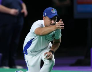 GLASGOW, 23 July 2026 - Waylon Wentzel of Team Namibia bowling during the mens single's match on the opening day of the Glasgow 2026 Commonwealth Games. (Photo by: Hesron Kapanga) NAMPA