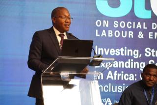 WINDHOEK, 27 July 2026 – Namibia's Justice and Labour Relations Executive Director, Ben Nangombe, speaking at the Sixth Ordinary Session of the African Union Specialised Technical Committee on Social Development, Labour and Employment (STC-SDLE 6) in Windhoek on Monday. (Photo by: Uakutura Kambaekua) NAMPA. 