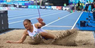 GLASGOW, 27 July 2026 – Namibia's Chenoult Lionel Coetzee in action during the men's long jump qualification at Scotstoun Stadium during the Glasgow 2026 Commonwealth Games in Scotland. (Photos: Hesron Kapanga) NAMPA
