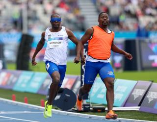 GLASGOW, 29 July 2026 – Namibia’s para-sprinter Ananias Shikongo, and his guide Even Tjuiju in action during the T11/12 100 metres heats at the Commonwealth Games in Glasgow, Scotland. (Photo: Hesron Kapanga) NAMPA