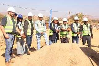 Groot Aub, 31 July 2026 - City of Windhoek Deputy Mayor Nangula Amutenya (centre), pictured alongside contractors and municipal officials during the official groundbreaking ceremony for the Groot Aub water pipeline project on Friday. (Photo by: Uakutura Kambaekua) NAMPA.