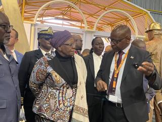 WINDHOEK, 06 August 2026 - President Netumbo Nandi-Ndaitwah touring the exhibition hall at the 13th Namibia Mining Expo and Conference. (Photo by: Justina Shuumbwa) NAMPA 
