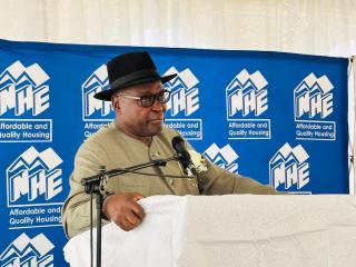 OPUWO, 06 August 2026 - Urban and Rural Development Minister James Sankwasa speaks during the handover of 24 completed Mass Housing Development Programme houses in Opuwo, Kunene Region, on Thursday. (Photo: Kaviveterue Virere) NAMPA 