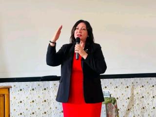 OUTJO, 07 August 2926- Minister of Education, Innovation, Youth, Sports, Arts and Culture Sanet Steenkamp during a meeting with school principals in Outjo on Thursday. (Photo: Contributed) NAMPA 