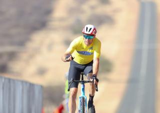 WINDHOEK, 14 August 2026 - Namibian international rider, Alex Miller, during stage two of the 2026 Pupkewitz Megabuild Tour de Windhoek on the Dordabis road. Miller won the stage with a huge time gap from the rest of the peloton. (Photo: Hesron Kapanga) NAMPA