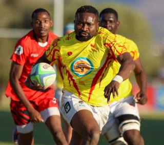 WINDHOEK, 15 August 2026 - UNAM Rugby Club players (in yellow) against Rehoboth during Round 11 of the Namibia Rugby Union Premier League at the Wanderers Sports Ground in Pioneerspark. Wanderers won the match 104-18. (Photo by: Hesron Kapanga) NAMPA