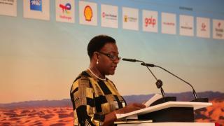 WINDHOEK, 20 August 2026 - Special Advisor and Head of the Upstream Petroleum Unit, Kornelia Shilunga, speaking during the official opening of the 2026 Namibia Oil and Gas Conference. (Photo by: Justina Shuumbwa) NAMPA 