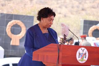 WINDHOEK, 24 August 2026 - South African Minister of Defence and Military Veterans, Angelina Motshekga, during her address at Heroes Acre (Photo: Uakutura Kambaekua) NAMPA
