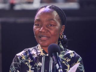 WINDHOEK, 02 September 2026 - Minister of Finance, Ericah Shafudah, addresses members of the public during the Creative, Sport and Tourism Expo, that was held at the Hage Geingob Rugby Stadium in Windhoek in September 2026. (Photo: Hesron Kapanga) NAMPA