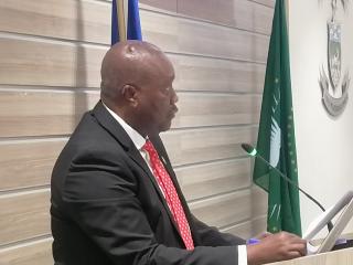 OTJIWARONGO, 10 September 2026 - The Executive Director in the Office of the Prime Minister, Shivute Indongo, speaks at the two-day National Disaster Risk Management Policy workshop underway at the Otjozondjupa Regional Council chambers in Otjiwarongo. (Photo: Mulisa Simiyasa) NAMPA