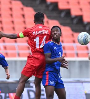 WINDHOEK, 18 September 2027 - Namibia's U20 player Rashid Naobeb (in blue) while in action against Purvishna Appadoo of Mauritius during their opening match of 2026 Council of Southern African Football Associations (COSAFA) TotalEnergies CAF Under-20 Africa Cup of Nations qualifying campaign. Namibia overcame their opponents, Mauritius, with a 1-0 victory in Maputo, Mozambique, at Zimpeto Stadium. (Photo: contributed) NAMPA
