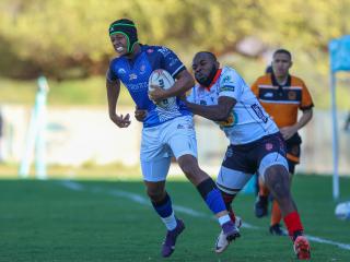 WINDHOEK, 20 September 2026 - Wanderers Rugby Club (in white) and Montego United while in the last Namibia Rugby Union Premier League Fixture at the Hage Geingob Stadium. Wanderers defeated their arch-rivals 41-29. (Photo by: Hesron Kapanga) NAMPA