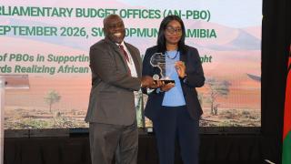 SWAKOPMUND, 21 September 2026 - Outgoing Chairperson of the African Network of Parliamentary Budget Offices (AN-PBO) Governing Council, and Speaker of the Ugandan National Assembly 
Sulaiman Kiggundu (l) handing over Instruments of Power to Speaker of the National Assembly of Namibia Saara Kuugongelwa-Amadhila (r) during the opening of the AN-PBO Annual Conference at Swakopmund. (Photo by: Isabel Bento) NAMPA