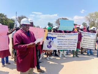 KATIMA MULILO, 24 September 2026 – Over 60 employees of the Zambezi Meat Corporation (ZAMCO) held a peaceful demonstration during their lunch hour on Thursday, calling for urgent government intervention over two months of unpaid salaries, job insecurity, and a collapse in abattoir operations. (Photo: Michael Mutonga Liswaniso) NAMPA
