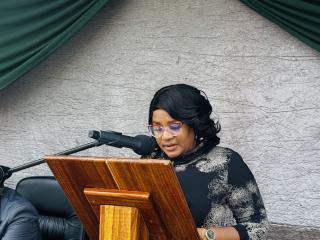 SHARUKWE, 28 September 2026 - Kavango West Governor Verna Sinimbo speaking during a visit to Sharukwe Combined School in Ncuncuni Constituency on Monday. (Photo: Lylie Joel) NAMPA