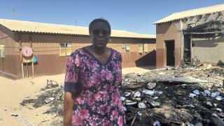 UTUSEB, 24 May 2024 - The matron’s accommodation and storeroom at the JP Brand Primary school  had burnt down in 2024. The School Principal Anna Josti stands by the fire ruins and had called on stakeholders to come onboard and repair the damages. MTC Namibia donated to the course by constructing a block of two classrooms, storerooms and renovations to existing structures through the MTC Rural Schools Project. (Photo by: Isabel Bento) NAMPA