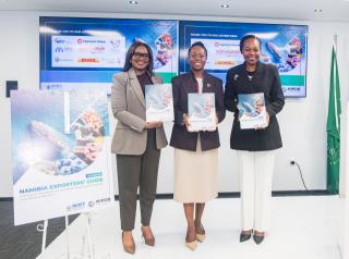 WINDHOEK, 01 October 2026 - From left to right, Acting Executive: Competitiveness and Branding at the Namibia Investment Promotion and Development Board (NIPDB), Catherine Shipushu, Executive Director of the Ministry of International Relations and Trade, Ndiitah Nghipondoka-Robiati and NIPDB Acting Chief Executive Oficer, Julia Muetudhana during the launch of the Exporters’ Guide. (Photo: Contributed) NAMPA