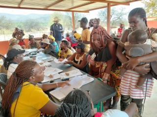 OPUWO, 05 OCTOBER 2026- Members of the Ovatjimba and Ovatue communities register for national documents during the Ministry of Home Affairs, Immigration, Safety and Security outreach programme at Ehomba Village in the Kunene Region on Monday. (Photo: Contributed) NAMPA