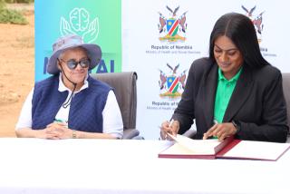 WINDHOEK, 10 October 2026 – Health and Social Services Minister Esperance Luvindao signing a ministerial commitment on mental health, with Vice President Lucia Witbooi bearing as witness (Photo: Andreas Thomas) NAMPA