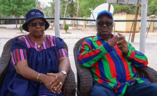 OKANGHUDI, 11 February 2025 - Former President Hifikepunye Pohamba (right) and his wife, the former First Lady Penehupifo Pohamba (left) pictured at their home at Okanghudi in the Ondobe Constituency of the Ohangwena Region. (Photo: Hesron Kapanga) NAMPA
