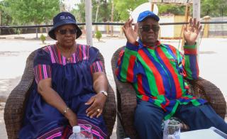 OKANGHUDI, 11 February 2025 - Former President Hifikepunye Pohamba (right) and his wife, the former First Lady Penehupifo Pohamba (left) pictured at their home at Okanghudi in the Ohangwena Region. (Photo: Hesron Kapanga) NAMPA