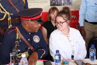 WINDHOEK, 19 October 2025 – Ovaherero Chief Professor Mutjinde Katjiua pictured with Charlotte Neuhäuser, a member of the German Bundestag from the left-wing party Die Linke, at a press briefing in Windhoek on Monday. (Photo by: Uakutura Kambaekua) NAMPA
