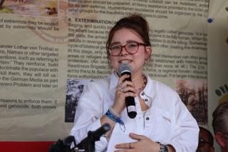 WINDHOEK, 19 October 2025 – Charlotte Neuhäuser, a member of the left-wing party Die Linke, affirmed her party’s support for Ovaherero and Nama demands for recognition, an apology, and justice for colonial atrocities. (Photo by: Uakutura Kambaekua) NAMPA