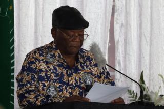 WINDHOEK, 19 October 2026 – Helmut Angula paying tribute to former first lady Penehupifo Pohamba during prayer service in her honour (Photo: Andreas Thomas) NAMPA