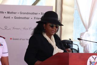 WINDHOEK, 24 October 2026 – Swapo Party Secretary General Sophia Shaningwa addresses mourners during the memorial service of former First Lady Penehupifo Pohamba (Photo: Andreas Thomas) NAMPA