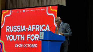 WINDHOEK, 28 October 2026 - Namibia‘s First Gentleman Epaphras Denga Ndaitwah addressing the Russia-Africa Youth Forum in Moscow, Russia (Photo: Contributed) NAMPA