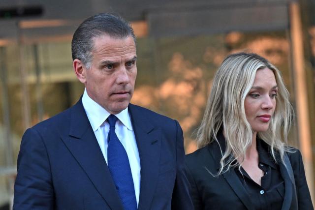 Hunter Biden (L), son of US President Joe Biden, and his wife Melissa Cohen, leave court after his guilty plea in his trail on tax evasion in Los Angeles, California, on September 5, 2024. US President Joe Biden's son, Hunter, pleaded guilty September 5, 2024 to all nine tax charges he faced, without reaching a deal with prosecutors. Before he entered the pleas in a Los Angeles court, US District Judge Mark Scarsi told him he could face up to 15 years in prison along with a $1 million fine. (Photo by Robyn Beck / AFP)