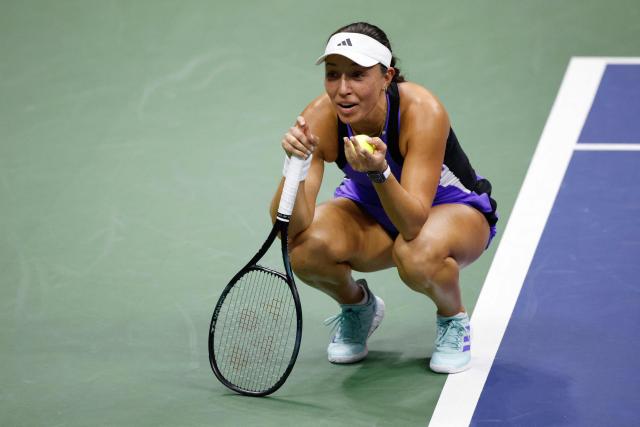 USA's Jessica Pegula reacts during her women's final match against Belarus's Aryna Sabalenka on day thirteen of the US Open tennis tournament at the USTA Billie Jean King National Tennis Center in New York City, on September 7, 2024. (Photo by Kena Betancur / AFP)