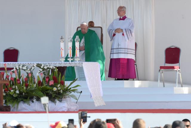 Pope Francis leads holy mass at Sir John Guise Stadium in Port Moresby, Papua New Guinea, on September 8, 2024. (Photo by Andrew KUTAN / AFP)