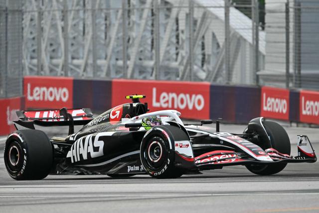 Haas F1 Team's German driver Nico Hulkenberg drives during the first practice session ahead of the Formula One Singapore Grand Prix night race at the Marina Bay Street Circuit in Singapore on September 20, 2024. (Photo by ROSLAN RAHMAN / AFP)