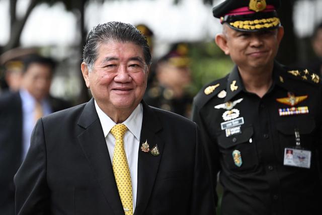 Thailand's Defence Minister Phumtham Wechayachai (L) attends counter-terrorism and disaster relief demonstrations at the Armed Forces Development Command in Bangkok on October 18, 2024. (Photo by Lillian SUWANRUMPHA / AFP)