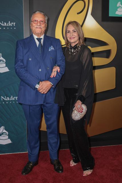 Cuban-US jazz musician Arturo Sandoval and his wife Carmen Marianela Sandoval attend the Latin Recording Academy's Person Of The Year gala at the Miami Beach Convention Center in Miami Beach, Florida on November 13, 2024. (Photo by Giorgio Viera / AFP)