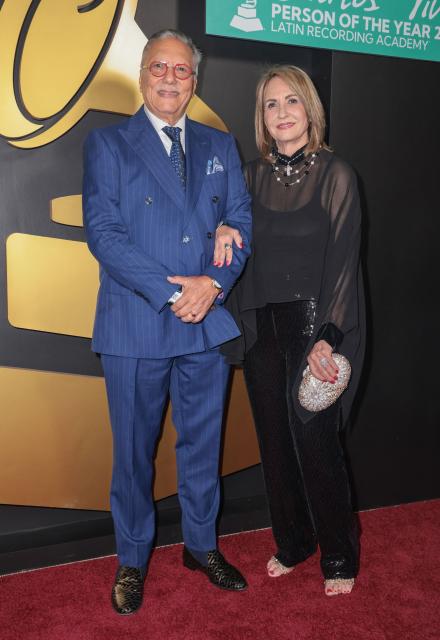 Cuban-US jazz musician Arturo Sandoval and his wife Carmen Marianela Sandoval attend the Latin Recording Academy's Person Of The Year gala at the Miami Beach Convention Center in Miami Beach, Florida on November 13, 2024. (Photo by Giorgio Viera / AFP)