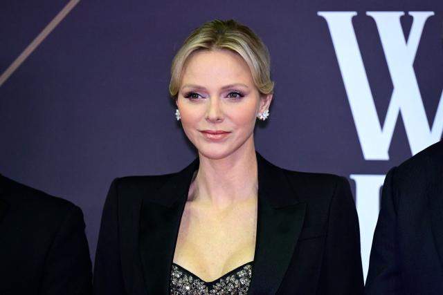 Princess Charlene of Monaco poses on the red carpet of the 2024 World Rugby Awards ceremony at the Sporting Monte-Carlo complex in Monaco, on November 24, 2024. (Photo by Frederic Dides / AFP)