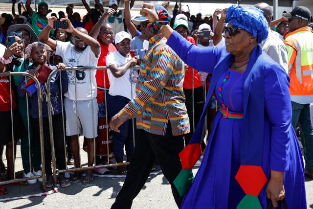 The South West Africa People's Organisation (SWAPO) Presidential candidate Netumbo Nandi-Ndaitwah attends a campaign rally in Windhoek on November 24, 2024, ahead of Namibia's general election due on November 27 to elect a new president and members of the National Assembly. (Photo by SIMON MAINA / AFP)