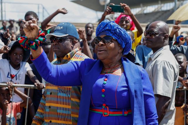 TOPSHOT - The South West Africa People's Organisation (SWAPO) presidential candidate Netumbo Nandi-Ndaitwah attends a campaign rally in Windhoek on November 24, 2024, ahead of Namibia's general election due on November 27 to elect a new president and members of the National Assembly. (Photo by SIMON MAINA / AFP)