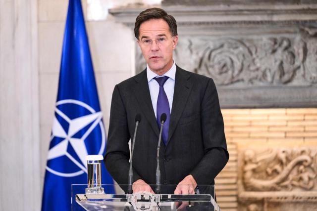 NATO's Secretary General Mark Rutte gives a press conference following his meeting with Greek Prime minister in Athens on November 26, 2024. (Photo by Aris MESSINIS / AFP)