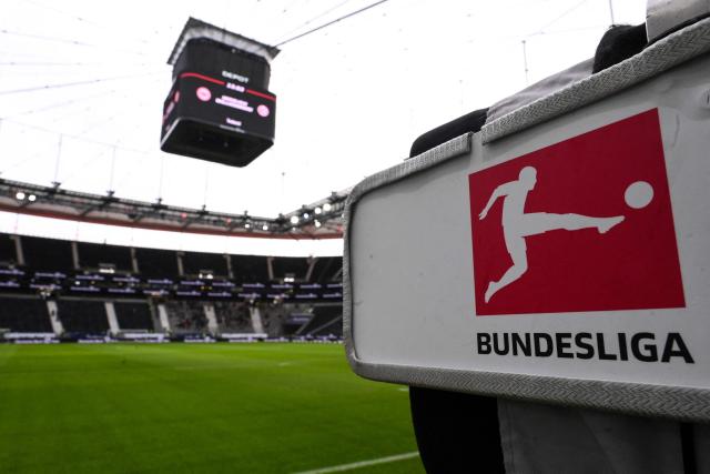 The German professional football league (Bundesliga) logo is pictured prior to the German first division Bundesliga football match between Eintracht Frankfurt and 1 FSV Mainz 05 in Frankfurt am Main on December 21, 2024. (Photo by Kirill KUDRYAVTSEV / AFP) / DFL REGULATIONS PROHIBIT ANY USE OF PHOTOGRAPHS AS IMAGE SEQUENCES AND/OR QUASI-VIDEO