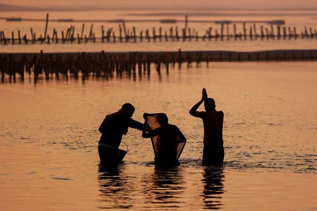 Hindu pilgrims take a dip along the banks of Sangam, the confluence of Ganges, Yamuna and mythical Saraswati rivers, ahead of the Maha Kumbh Mela festival in Prayagraj on December 22, 2024. (Photo by HIMANSHU SHARMA / AFP)