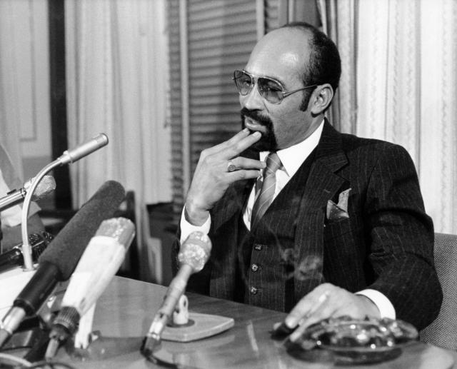 (FILES) Suriname's leader Commander Desi Bouterse doing a press conference in Paramaribo on April 9, 1987. Bouterse, the former dictator of Suriname who was a fugitive from justice for the murder of political opponents four decades ago, has died at age 79, the government said on December 25, 2024. (Photo by ANP / AFP)