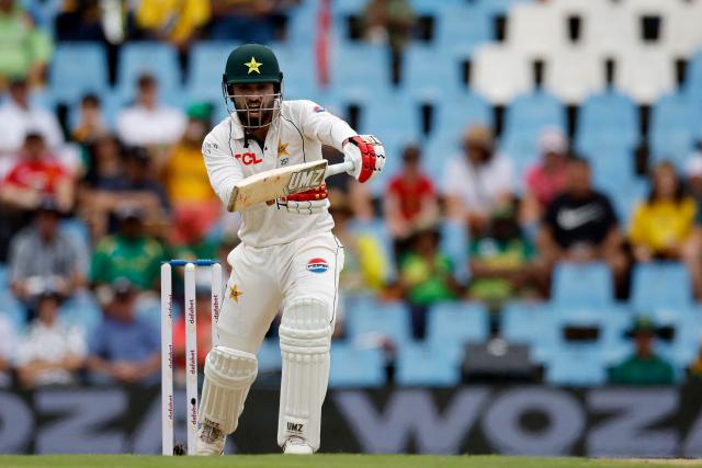 Pakistan's Kamran Ghulam plays a shot during the first day of the first cricket Test match between South Africa and Pakistan at SuperSport Park in Centurion on December 26, 2024. (Photo by PHILL MAGAKOE / AFP)