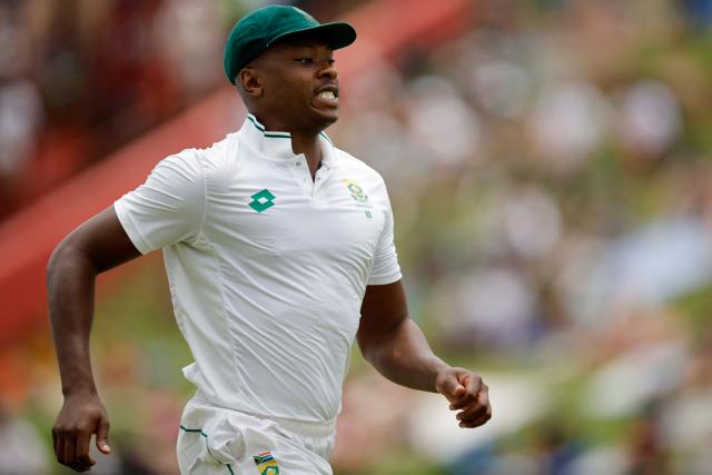 South Africa's Kagiso Rabada runs while fielding during the first day of the first cricket Test match between South Africa and Pakistan at SuperSport Park in Centurion on December 26, 2024. (Photo by PHILL MAGAKOE / AFP)