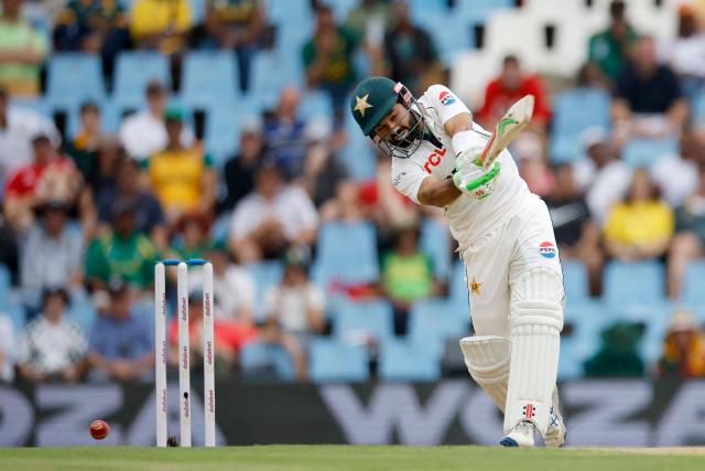 Pakistan's Kamran Ghulam plays a shot during the first day of the first cricket Test match between South Africa and Pakistan at SuperSport Park in Centurion on December 26, 2024. (Photo by PHILL MAGAKOE / AFP)