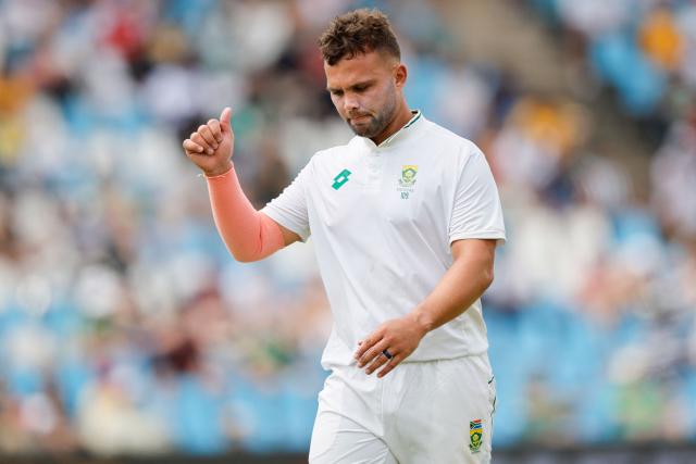 South Africa's Dane Paterson gestures during the first day of the first cricket Test match between South Africa and Pakistan at SuperSport Park in Centurion on December 26, 2024. (Photo by PHILL MAGAKOE / AFP)