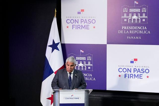 Panama's President Jose Raul Mulino speaks during his weekly press conference at the presidential palace in Panama City on December 26, 2024. A hundred demonstrators rallied on December 23 in front of the US embassy in Panama in rejection of Donald Trump's threat to take back the Panama Canal if the price of tolls for US ships is not reduced. (Photo by ARNULFO FRANCO / AFP)