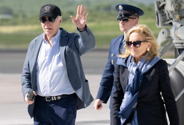 US President Joe Biden and First Lady Jill Biden disembark from Air Force One upon arrival at Henry E. Rohlsen Airport in Christiansted, St. Croix, on the US Virgin Islands, on December 26, 2024, as they arrive or a week-long visit. (Photo by SAUL LOEB / AFP)